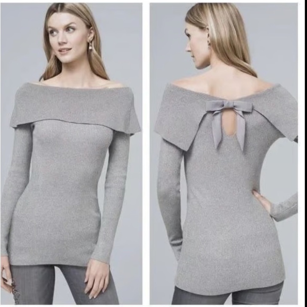 WHBM- off shoulder knit sweater -bow detail on back